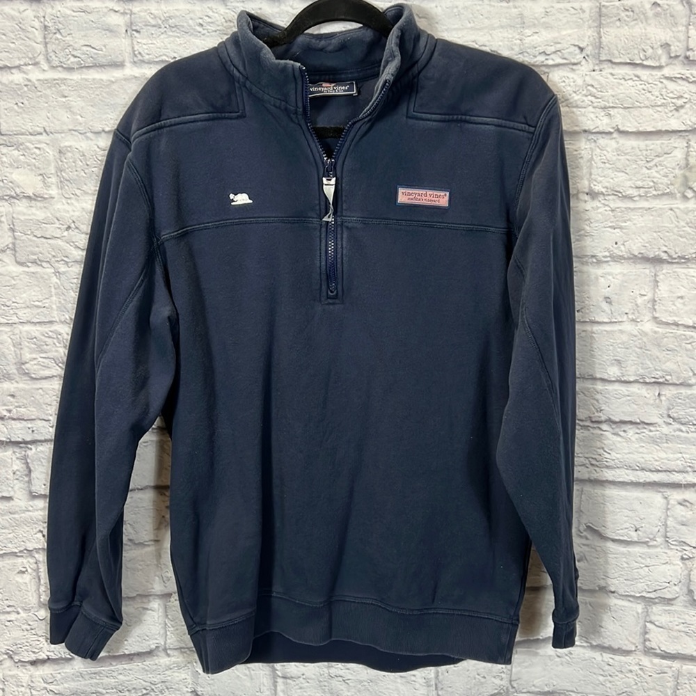 Vineyard Vines Cotton Terry Lined Quarter Zip Pullover Shep Shirt Sweater Blue S